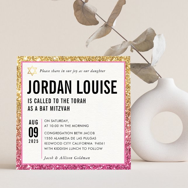 BAT MITZVAH schlichter, moderner, schicker pinkfar Einladung (Von Creator hochgeladen)