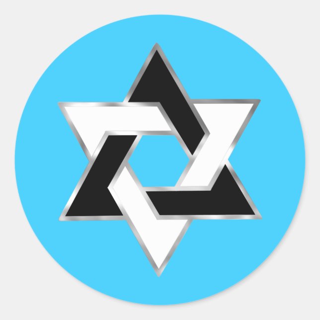 Bat Mitzvah Schwarz-weißer Star von David auf eine Runder Aufkleber (Vorderseite)