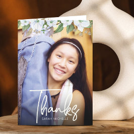 Bat Mitzvah Script Foto Gold Floral Watercolor Dankeskarte