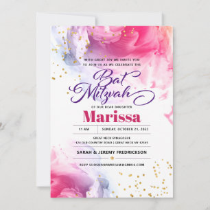 Bat Mitzvah Script Watercolor Glitzer Einladung