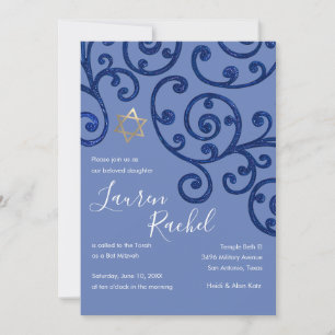 Bat Mitzvah Scroll Muster Blaue Einladung