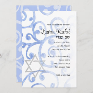 Bat Mitzvah Scroll Muster Blaue Einladung
