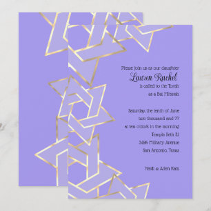Bat Mitzvah Sheer Gold Star von David auf jeder Fa Einladung
