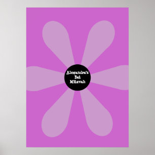 Bat Mitzvah Sign in Board Fun Blume Rosa Poster