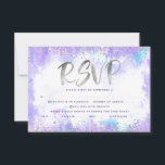 Bat Mitzvah Silberfolie lila Aquarell-entrée RSVP Karte<br><div class="desc">Seien Sie stolz, freuen Sie sich und präsentieren Sie diesen Meilenstein Ihres Lieblings-Bat Mitzvah! Fügen Sie dieses atemberaubende, moderne, funkelnd Silber-Imitat-Folie und Glitzer-Punkte und Typografie-Skript vor einem weichen lila Aquarellhintergrund, personalisierte UAWG-Insert-Karte für Ihre Veranstaltung. Personalisieren Sie den benutzerdefinierten Text mit dem Datum "Antwort nach" und geben Sie die Optionen zur...</div>