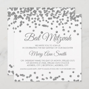 Bat Mitzvah Silver Imitats Glitzer Confetti Weiß Einladung