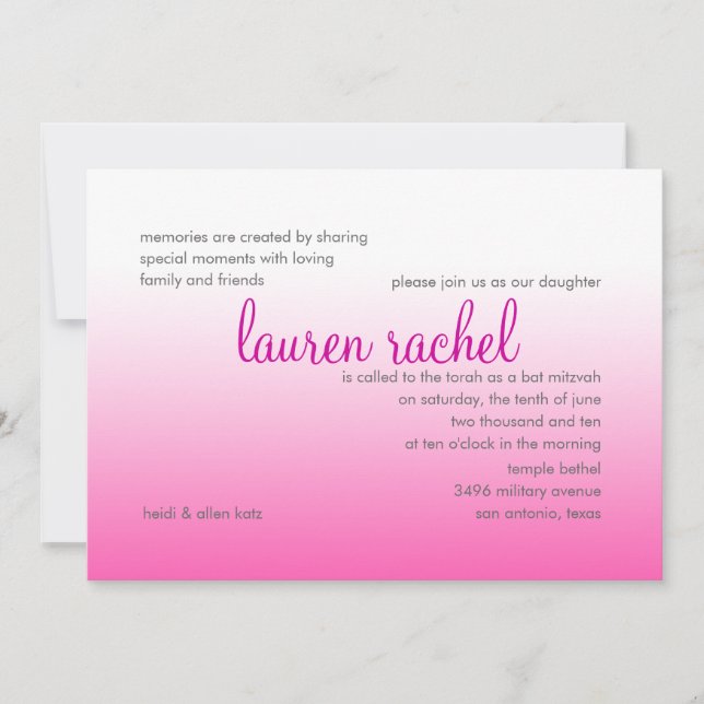 Bat Mitzvah Silver und rosa Gradient Einladung (Vorderseite)
