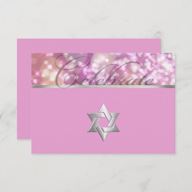 Bat Mitzvah Sparkle Lights Pink Karte (Vorne/Hinten)