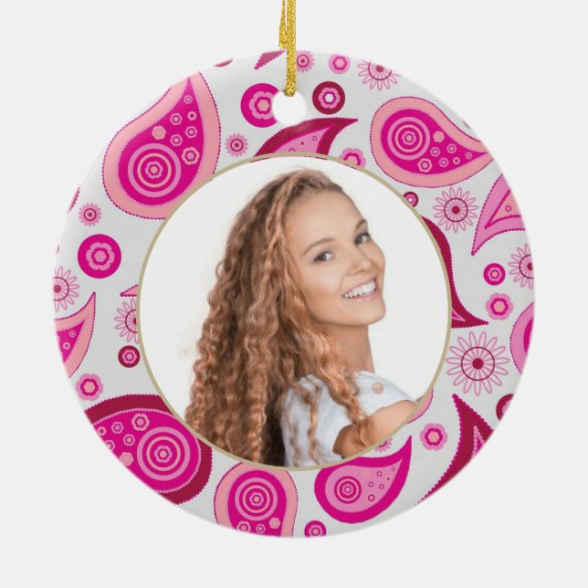 Bat MItzvah Star von David Foto Pink Muster Keramik Ornament (Hinten)