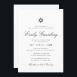Bat Mitzvah Star von David Minimalistisch Modern Einladung<br><div class="desc">Design besteht aus Sans Serif Typografie und spielerischer,  kursiver Schrift Typografie auf einem einfachen Hintergrund. Abrufbar unter: http://www.zazzle.com/store/selectpartysupplies</div>