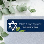 Bat Mitzvah Star von David Navy Blue Floral Adress<br><div class="desc">Seien Sie stolz, freuen Sie sich und präsentieren Sie diesen Meilenstein Ihres Lieblings-Bat Mitzvah mit diesem raffinierten, personalisierten Rücksendelabel! Ein weißer Stern von David, ein Aquarellblatt und ein modernes San-Serifenblatt überlagern einen marineblau-blauen Hintergrund. Personalisieren Sie den benutzerdefinierten Text mit Ihrem Namen und Ihrer Adresse. Garantiert, um Ihren Korrespondenz stilvollen Spaß...</div>