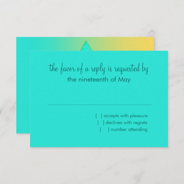 Bat Mitzvah Star von David Yellow Aqua RSVP Karte (Vorne/Hinten)