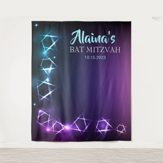 Bat Mitzvah Stars Foto Stand Party Hintergrund Wandteppich (Vorderseite)