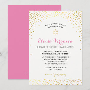 BAT MITZVAH stilvolle Mini-Konfetti-Spot Gold pink Einladung