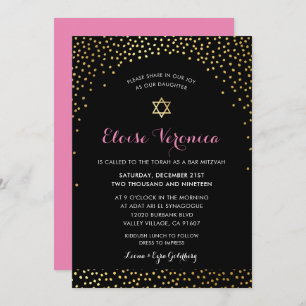 BAT MITZVAH Stilvolles Glamour Confetti Spot Gold  Einladung