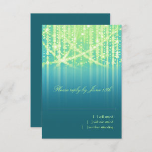 Bat Mitzvah Teal Blue Lime Green Sparkly Lights RSVP Karte