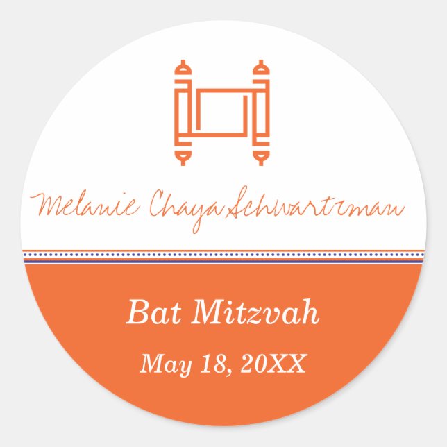 Bat Mitzvah Torah Orange Sticker (Vorderseite)