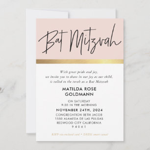 BAT MITZVAH trendy moderne blush rosa schwarzes Go Einladung