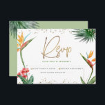 Bat Mitzvah Tropical Gold Script Floral Wasserfarb RSVP Karte<br><div class="desc">Seien Sie stolz, freuen Sie sich und feiern Sie diesen Meilenstein Ihres Lieblings-Bat Mitzvah mit dieser raffinierten, personalisierten UAWG Insert-Karte für Ihre Veranstaltung! Stilvolle, atemberaubende, farbenfrohe, tropische Wasserfarbenvögel paradiesischer Blume, Imitate goldgeschriebenes Drehbuch, Star of David und Glitzer Punkte, zusammen mit grün und grau modernen Sans Serif Typ, überlagern einen weißen...</div>