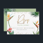 Bat Mitzvah Tropical Gold Script Floral Wasserfarb RSVP Karte<br><div class="desc">Seien Sie stolz, freuen Sie sich und feiern Sie diesen Meilenstein Ihres Lieblings-Bat Mitzvah mit dieser raffinierten, personalisierten UAWG Insert-Karte für Ihre Veranstaltung! Stilvolle, atemberaubende, farbenfrohe, tropische Wasserfarbenvögel paradiesischer Blume, Imitate goldgeschriebenes Drehbuch, Star of David und Glitzer Punkte, zusammen mit grün und grau modernen Sans Serif Typ, überlagern einen weißen...</div>