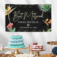 Bat Mitzvah Tropical Palm Leaf Black Gold Willkomm