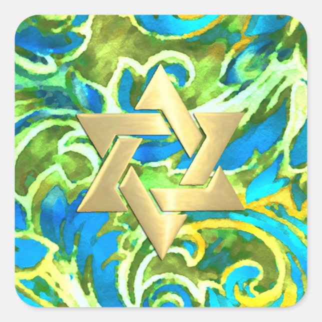 Bat Mitzvah Türkis Blue Green Damask Quadratischer Aufkleber (Vorderseite)