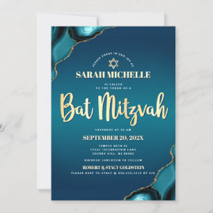 Bat Mitzvah Türkis Ombre Achat Gold Schrift Chic Einladung