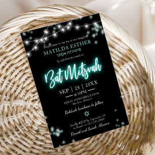 Bat Mitzvah Türkquoise Neon Themed Einladung