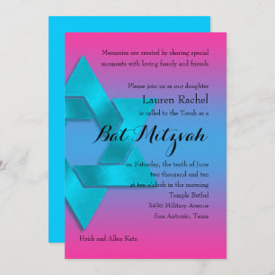 Bat Mitzvah Turquoise bis Pink Ombre mit Star Einladung