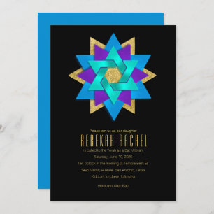 Bat Mitzvah Turquoise Blue Lila Aqua Star Blume Einladung