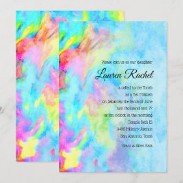Bat Mitzvah Turquoise Blue Limon Pink Gefärbte Kra Einladung