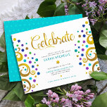 Bat Mitzvah Turquoise Gold Olivenbaum Kühne Begleitkarte<br><div class="desc">Seien Sie stolz, freuen Sie sich und präsentieren Sie diesen Meilenstein Ihres Lieblings-Bat Mitzvah! Dieser abstrakte, grafische Imitat Goldfolienbaum mit funkelnd türkisfarbenem, aquamarinem, lila und blauen Star of David und dot "Blätter" auf weißem Hintergrund ist das perfekte personalisierte Party-Info-Insert für diesen besondere Anlass. Ein winziger, helltürkisblauer Stern von David, der...</div>