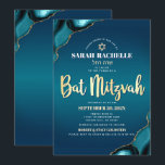 Bat Mitzvah Turquoise Ombre Agate Gold Skript Bold Einladung<br><div class="desc">Seien Sie stolz, freuen Sie sich und präsentieren Sie diesen Meilenstein Ihres Lieblings-Bat Mitzvah! Versenden Sie diese coole, einzigartige, moderne, personalisierte, hebräische Namensaufforderung für eine Veranstaltung, an die Sie sich erinnern können. Imitate Goldfolien-Schrift Typografie, weiße Sans Serif Typografie, und ein Imitat goldener Star von David überlagern einen tieftürkisfarbenen aquamarinen, blauen...</div>