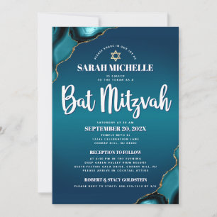 Bat Mitzvah Turquoise Ombre Agate Script Modern Einladung