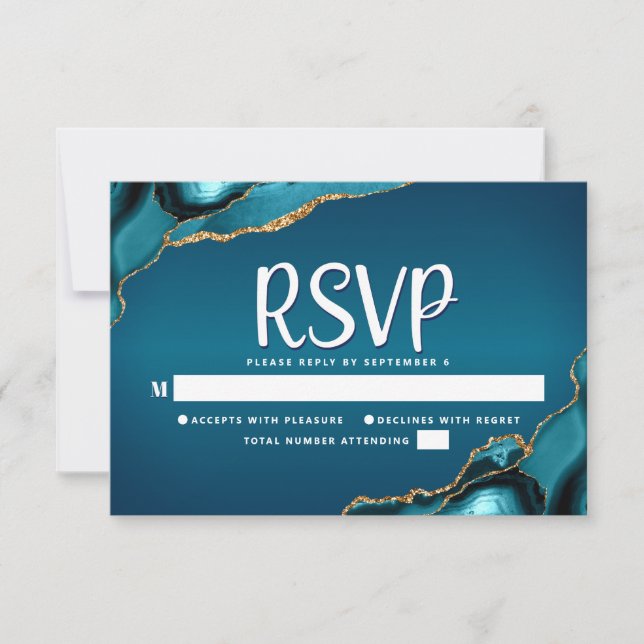 Bat Mitzvah Turquoise Ombre Gold Agate Script RSVP Karte (Vorderseite)