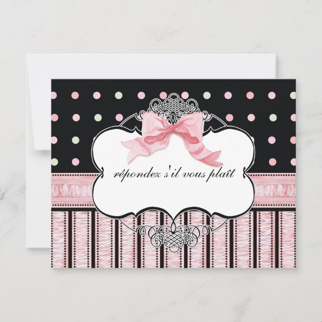 Bat Mitzvah UAWG Response - Französischer Bow Dot  RSVP Karte (Vorderseite)