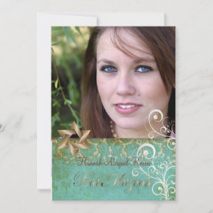 Bat Mitzvah/Vintage Damask/Strudel/aqua Einladung