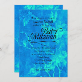 Bat Mitzvah Wasserfarbe Blume Aqua und Türkis Einladung