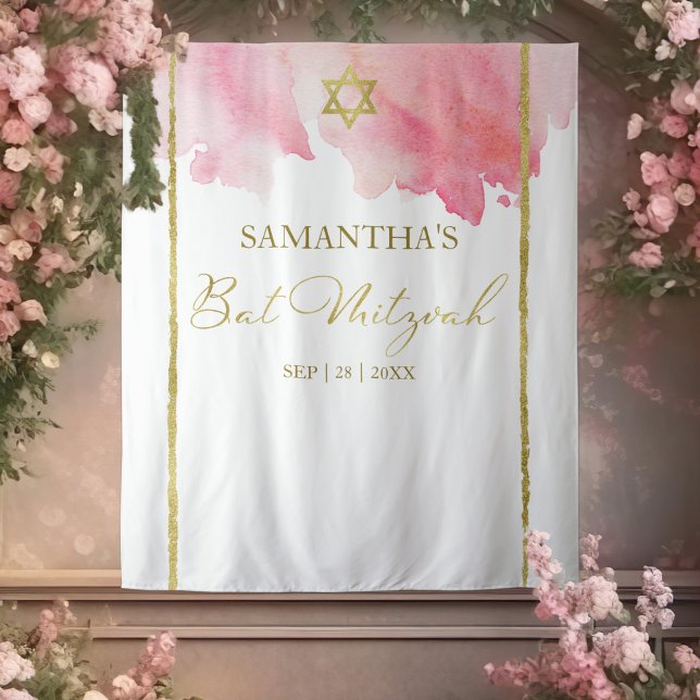 Bat Mitzvah Watercolor Backdrops | Rosa Abstrakt Wandteppich (Von Creator hochgeladen)