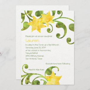 Bat Mitzvah Watercolor Floral Design Einladung