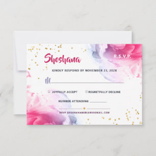 Bat Mitzvah Watercolor Glitzer Response Card RSVP Karte