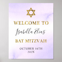 Bat Mitzvah Watercolor Pastell Lila Gold Willkomme