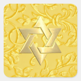 Bat Mitzvah Yellow Damask Quadratischer Aufkleber