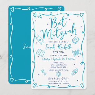 Bat Mitzwa Blaue Handgezeichnete Kritzeleien Hebrä Einladung