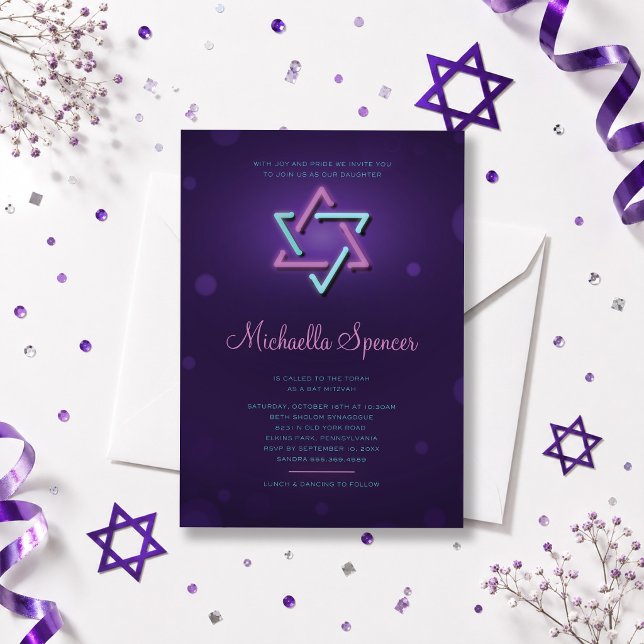 Bat Mitzwa Einladung Leuchtender Davidstern (Von Creator hochgeladen)
