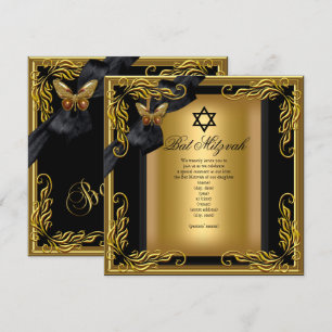Bat Mitzwa Elegantes Gold Schwarz Schmetterling Einladung