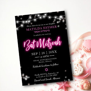 Bat Mitzwa Hot Pink Neon Thema Einladung