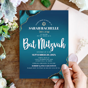 Bat Mitzwa Moderne Türkis Ombre Achat Schriftzug Einladung