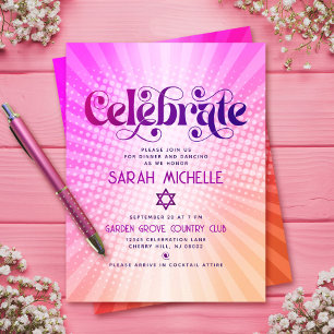 Bat Mitzwa Retro Boho Rosa Orangefarbener Gradient Begleitkarte