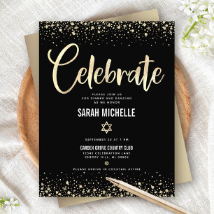 Bat Mizwa Moderne schwarze Goldfolie Glitter Schri Begleitkarte